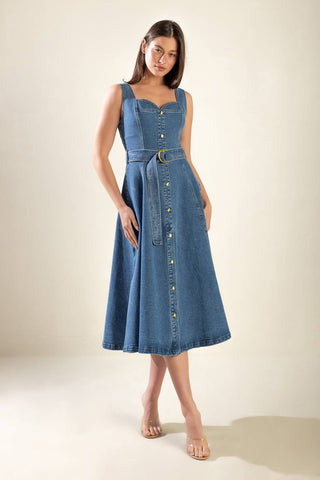 PRETTIEST BEHAVIOR DENIM MIDI DRESS - By Baano