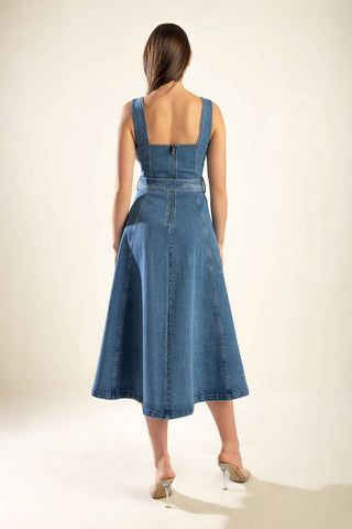 PRETTIEST BEHAVIOR DENIM MIDI DRESS - By Baano
