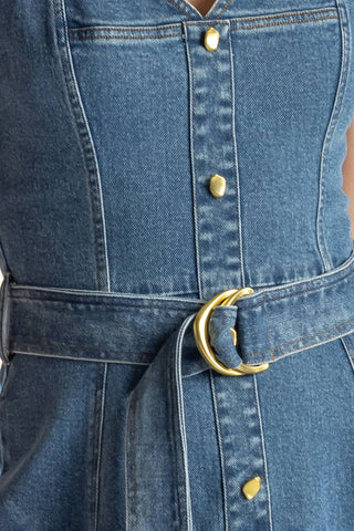 PRETTIEST BEHAVIOR DENIM MIDI DRESS - By Baano