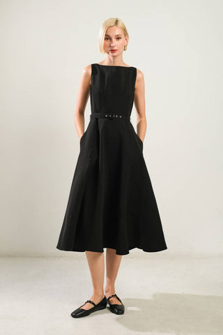 LIVING THE DREAM BLACK WOVEN MIDI DRESS - By Baano