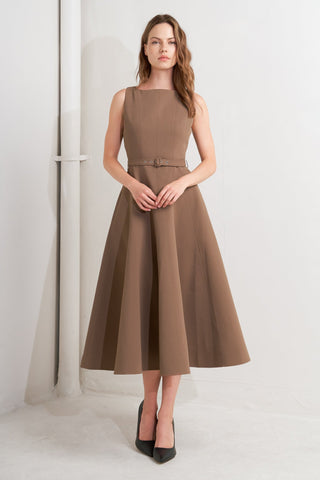 LIVING THE DREAM BROWN WOVEN MIDI DRESS - By Baano