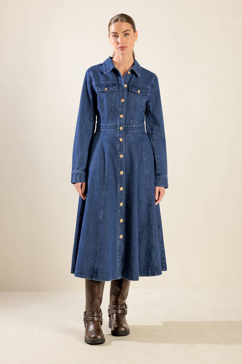 DRIFTING THOUGHTS DENIM MIDI DRESS - By Baano