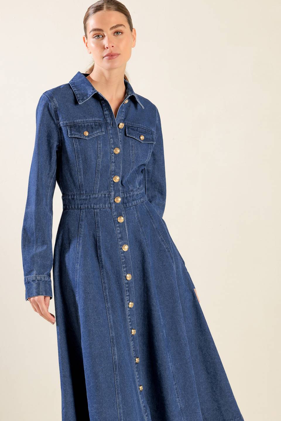 DRIFTING THOUGHTS DENIM MIDI DRESS - By Baano