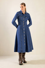 DRIFTING THOUGHTS DENIM MIDI DRESS - By Baano