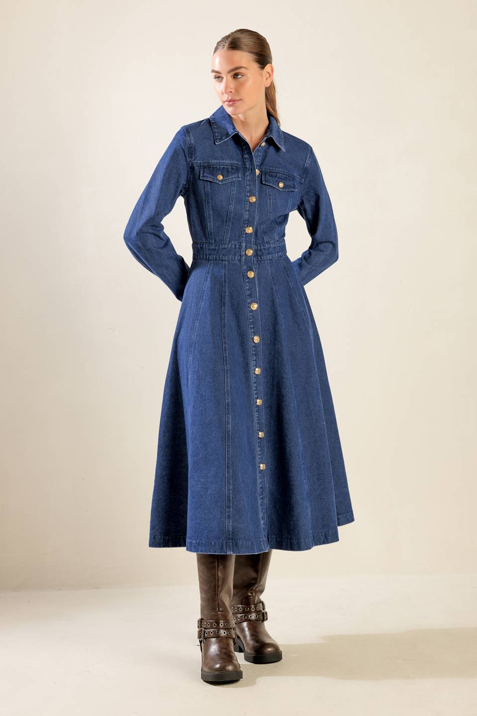 DRIFTING THOUGHTS DENIM MIDI DRESS - By Baano