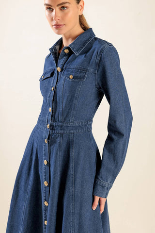 DRIFTING THOUGHTS DENIM MIDI DRESS - By Baano