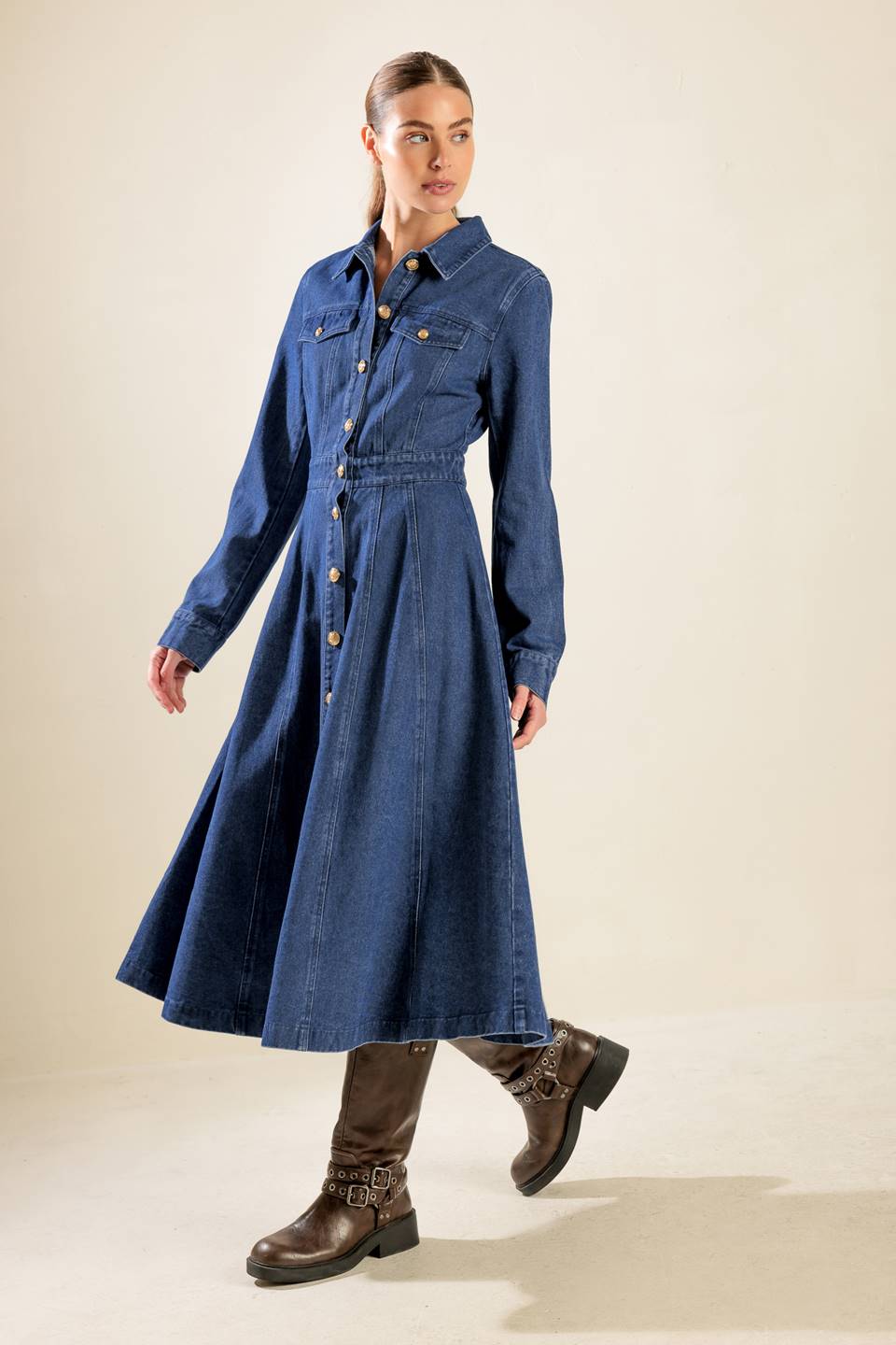 DRIFTING THOUGHTS DENIM MIDI DRESS - By Baano