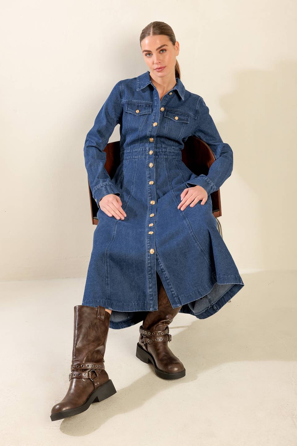 DRIFTING THOUGHTS DENIM MIDI DRESS - By Baano