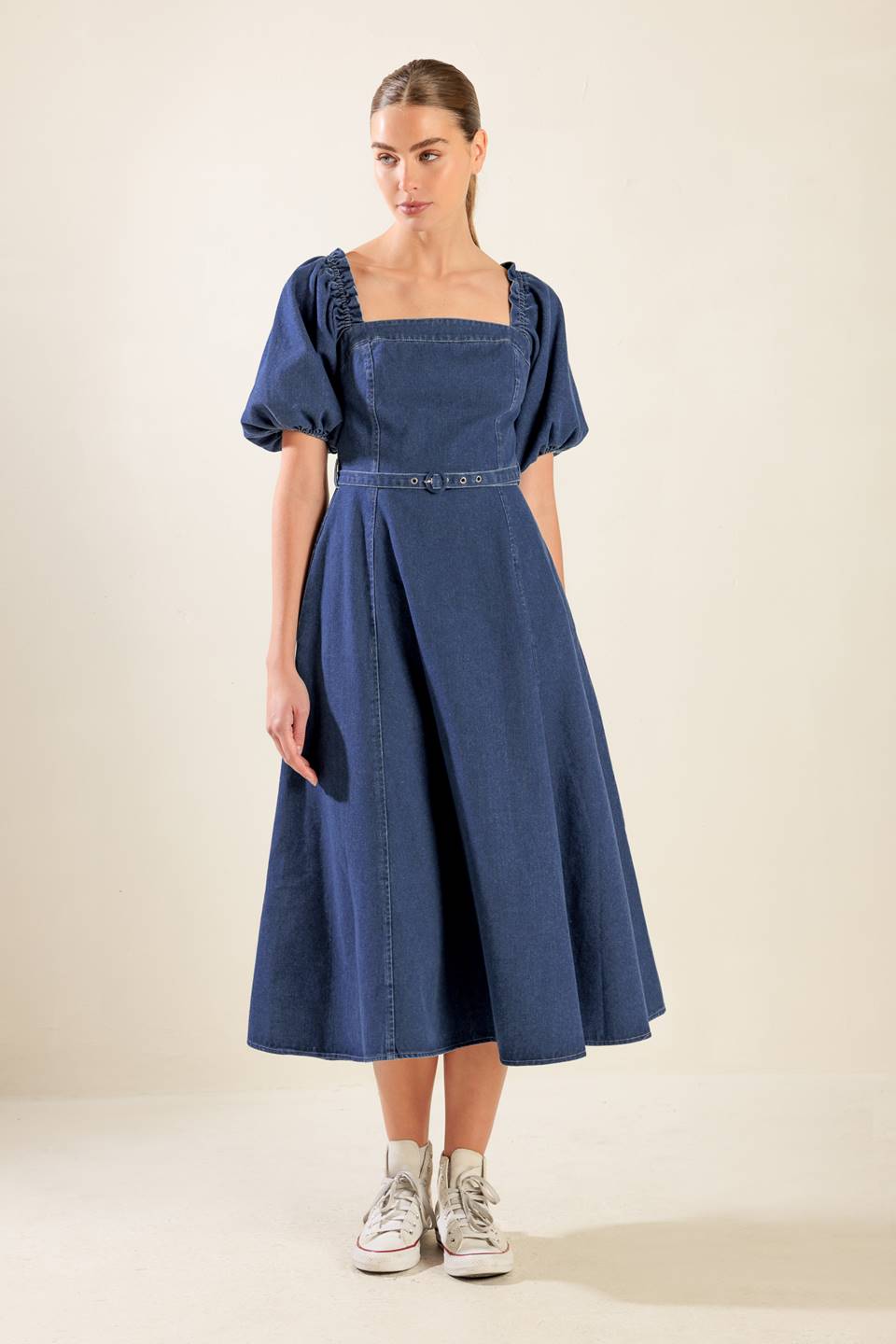 ALL SPRUCED UP DENIM MIDI DRESS - By Baano