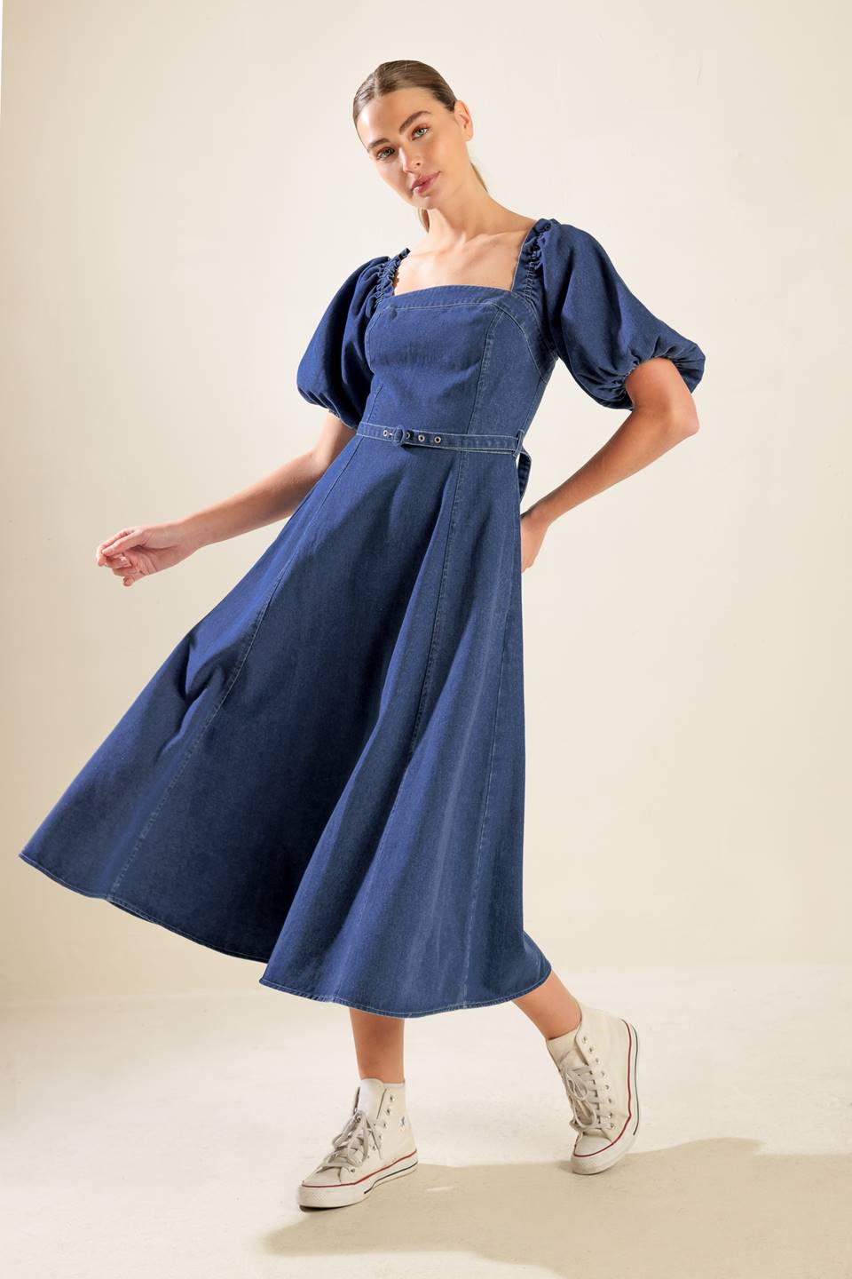 ALL SPRUCED UP DENIM MIDI DRESS - By Baano