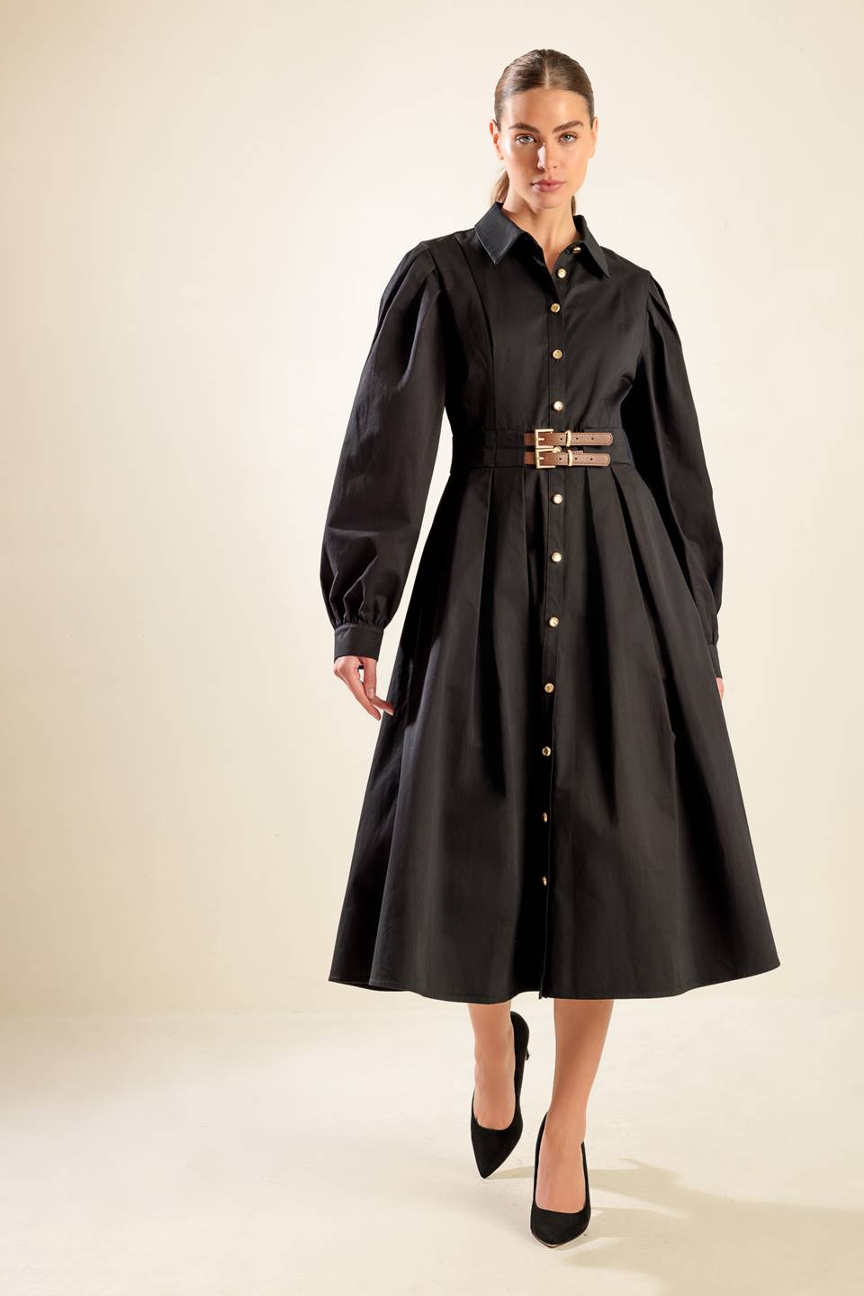 MIDNIGHT MASQUERADE WOVEN MIDI DRESS - By Baano