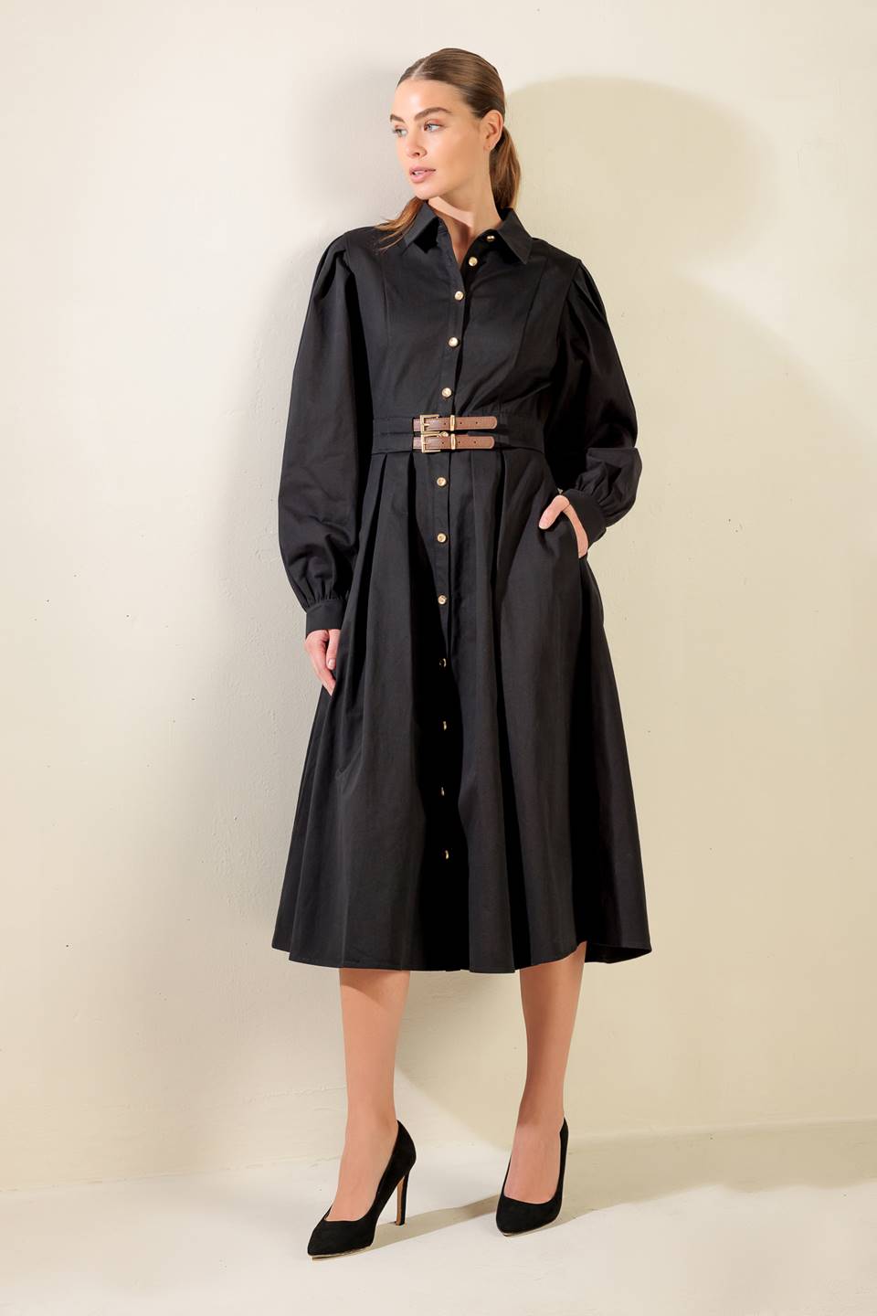 MIDNIGHT MASQUERADE WOVEN MIDI DRESS - By Baano