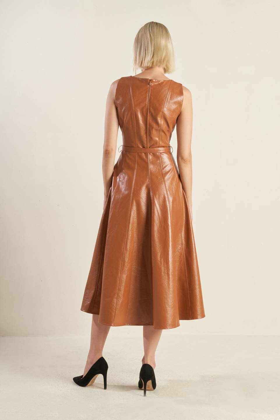 LUNAR SYMPHONY FAUX LEATHER MIDI DRESS - By Baano