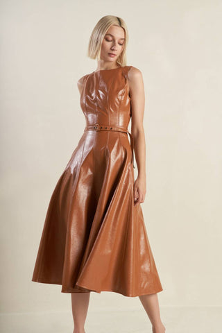 LUNAR SYMPHONY FAUX LEATHER MIDI DRESS - By Baano