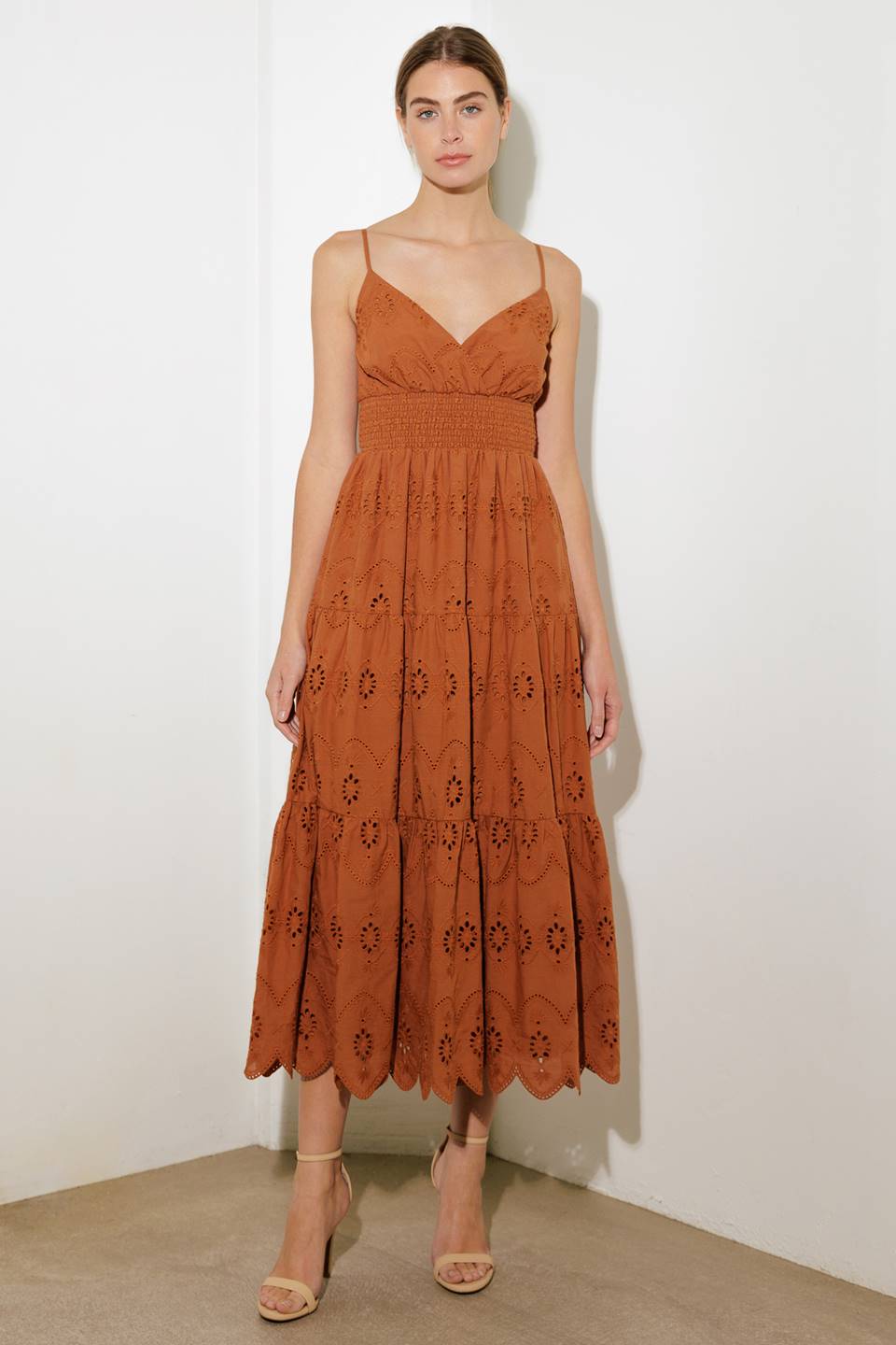 LUMINOUS BLISS WOVEN EYELET MIDI DRESS - By Baano