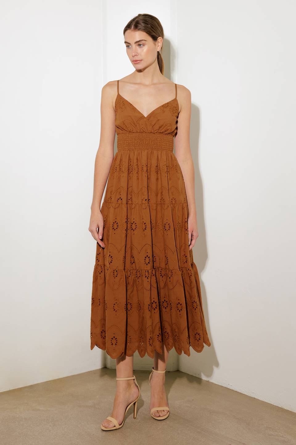 LUMINOUS BLISS WOVEN EYELET MIDI DRESS - By Baano