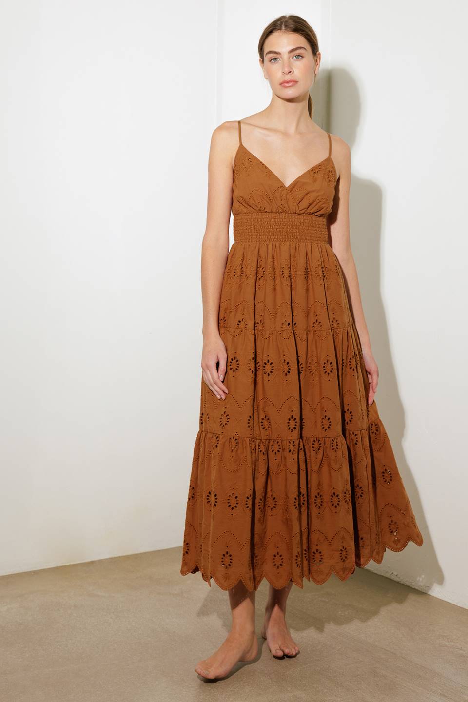 LUMINOUS BLISS WOVEN EYELET MIDI DRESS - By Baano
