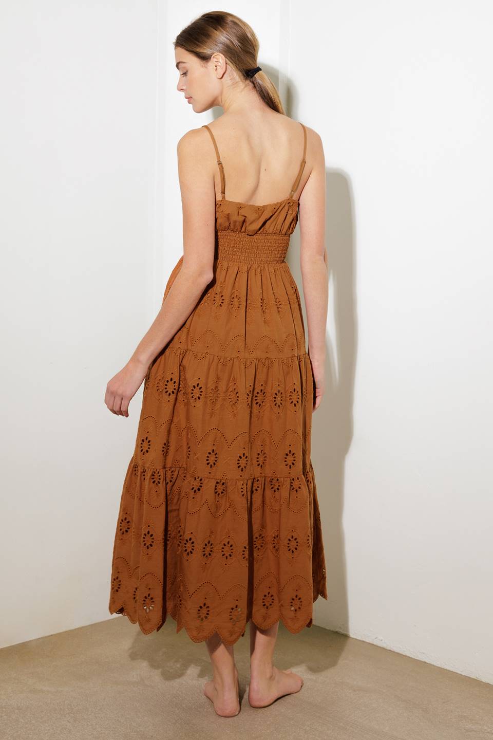 LUMINOUS BLISS WOVEN EYELET MIDI DRESS - By Baano