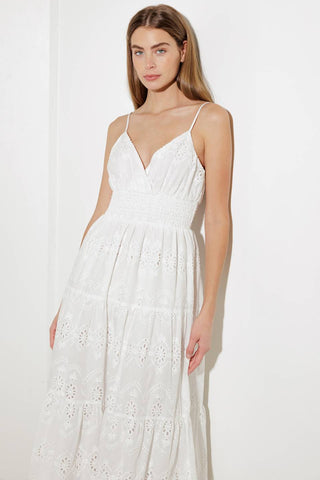 LUMINOUS BLISS WOVEN EYELET MIDI DRESS - By Baano