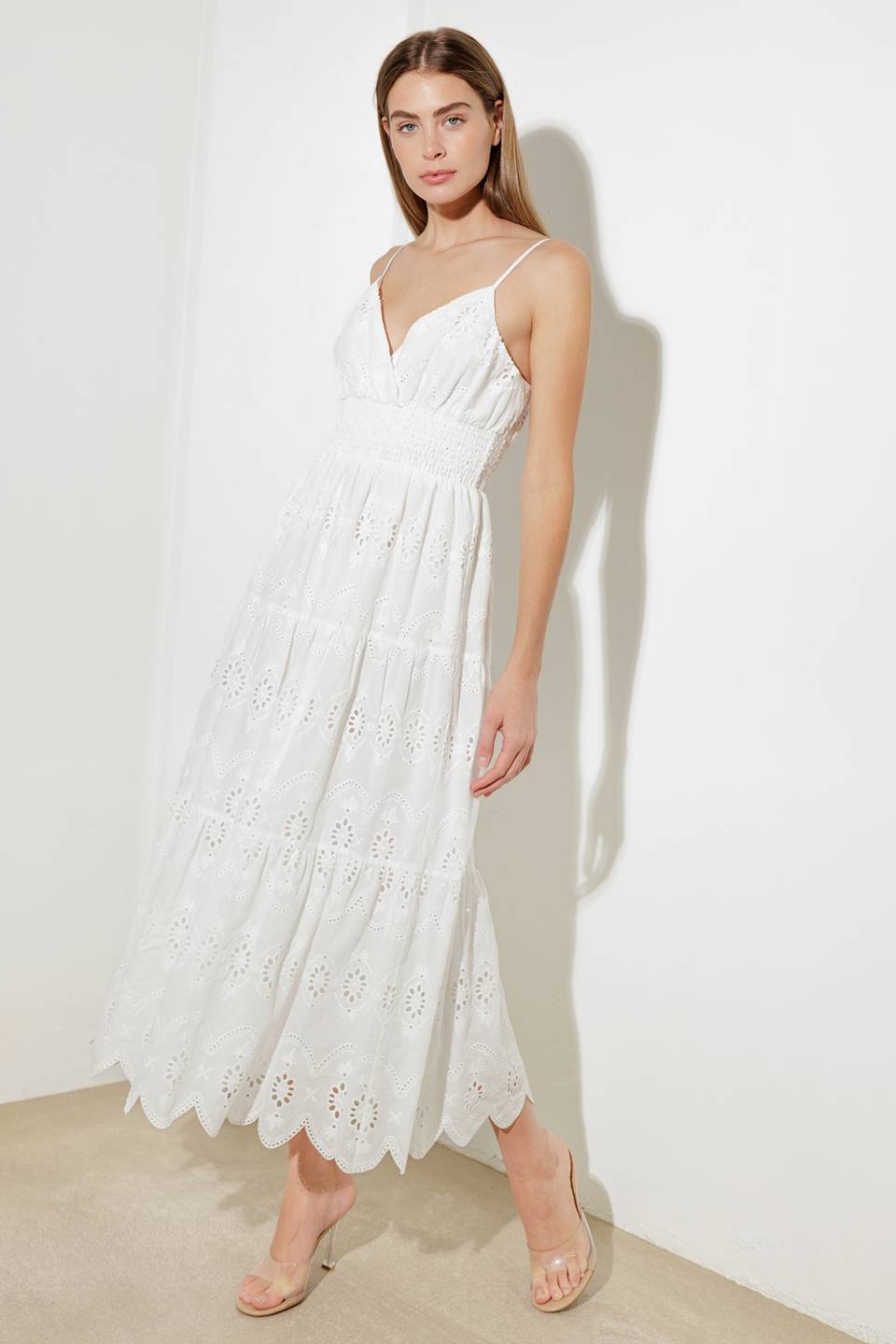 LUMINOUS BLISS WOVEN EYELET MIDI DRESS - By Baano