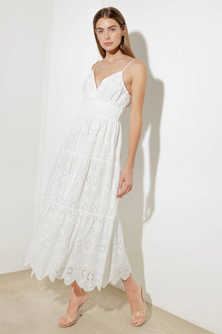 LUMINOUS BLISS WOVEN EYELET MIDI DRESS - By Baano