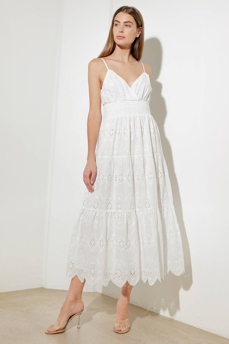 LUMINOUS BLISS WOVEN EYELET MIDI DRESS - By Baano