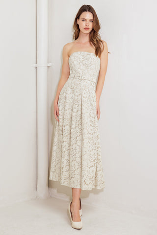 NATURAL STORYLINE WOVEN LACE MIDI DRESS - By Baano