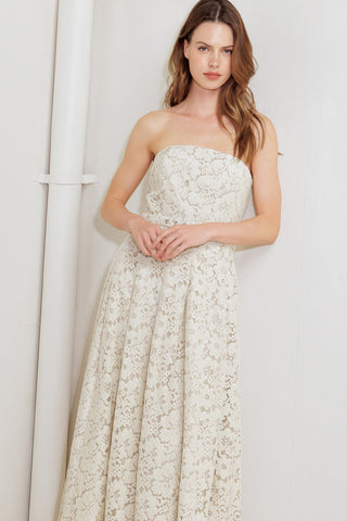 NATURAL STORYLINE WOVEN LACE MIDI DRESS - By Baano