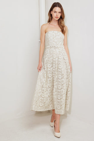 NATURAL STORYLINE WOVEN LACE MIDI DRESS - By Baano