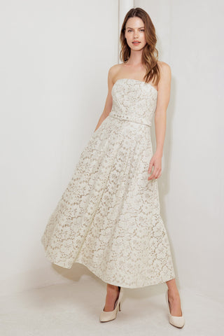 NATURAL STORYLINE WOVEN LACE MIDI DRESS - By Baano