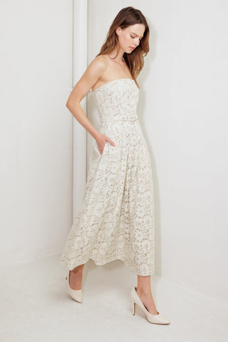 NATURAL STORYLINE WOVEN LACE MIDI DRESS - By Baano