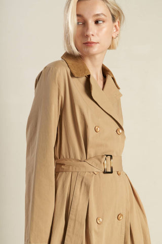 FALLING LEAVES WOVEN MIDI TRENCH COAT - By Baano