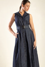 OASIS OF CALM RIGID DENIM MIDI DRESS - By Baano