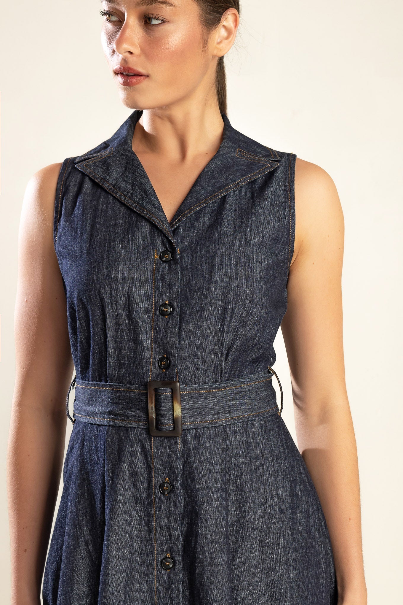 OASIS OF CALM RIGID DENIM MIDI DRESS - By Baano