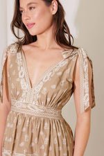 CUDDLY ATTITUDE TAUPE WOVEN MAXI DRESS