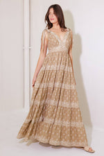 CUDDLY ATTITUDE TAUPE WOVEN MAXI DRESS