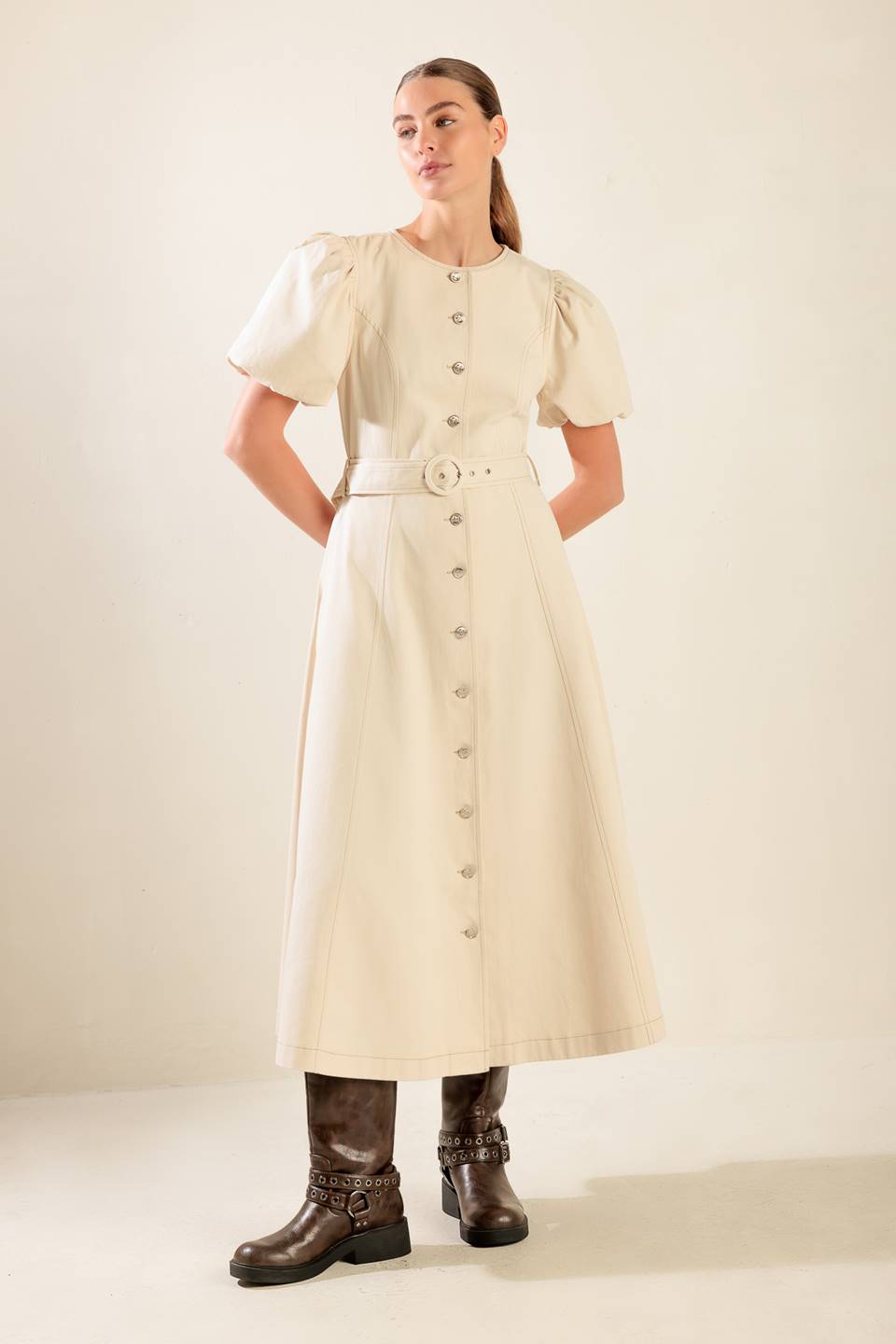 CAPTURED BY THE NIGHT TWILL MIDI DRESS - By Baano