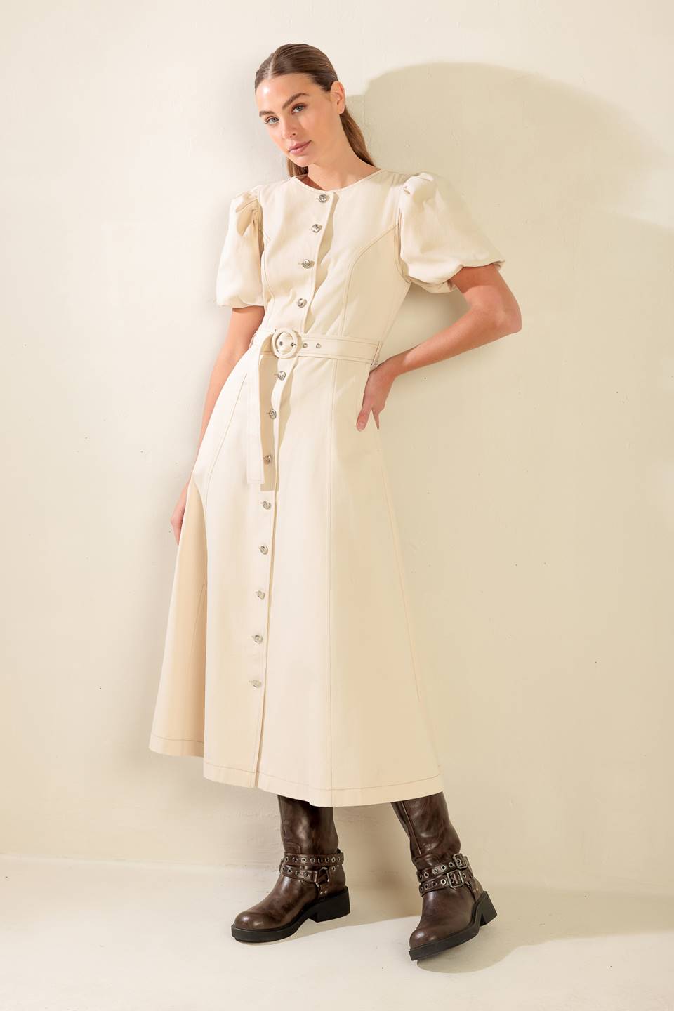 CAPTURED BY THE NIGHT TWILL MIDI DRESS - By Baano