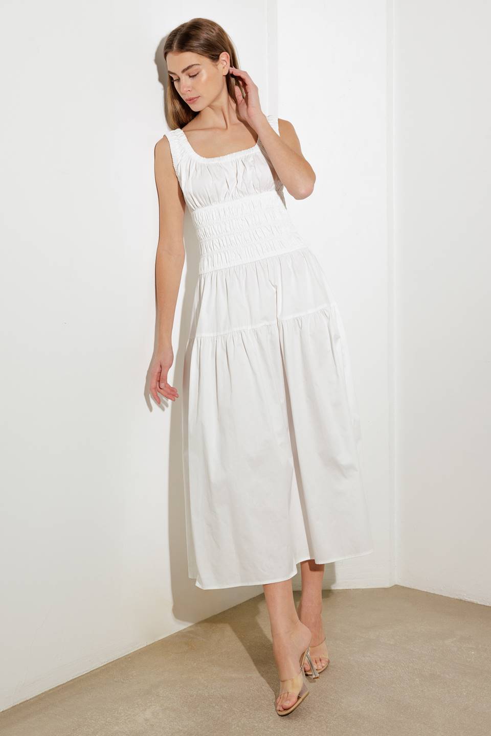 LOVELIEST LOOKS WHITE WOVEN MIDI DRESS - By Baano