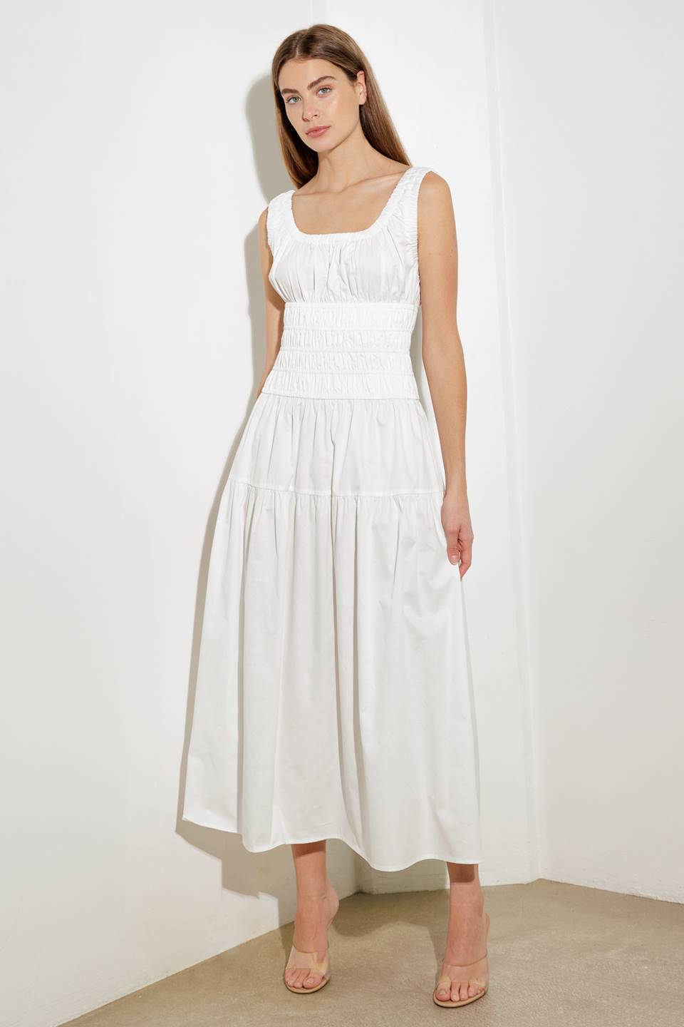 LOVELIEST LOOKS WHITE WOVEN MIDI DRESS - By Baano