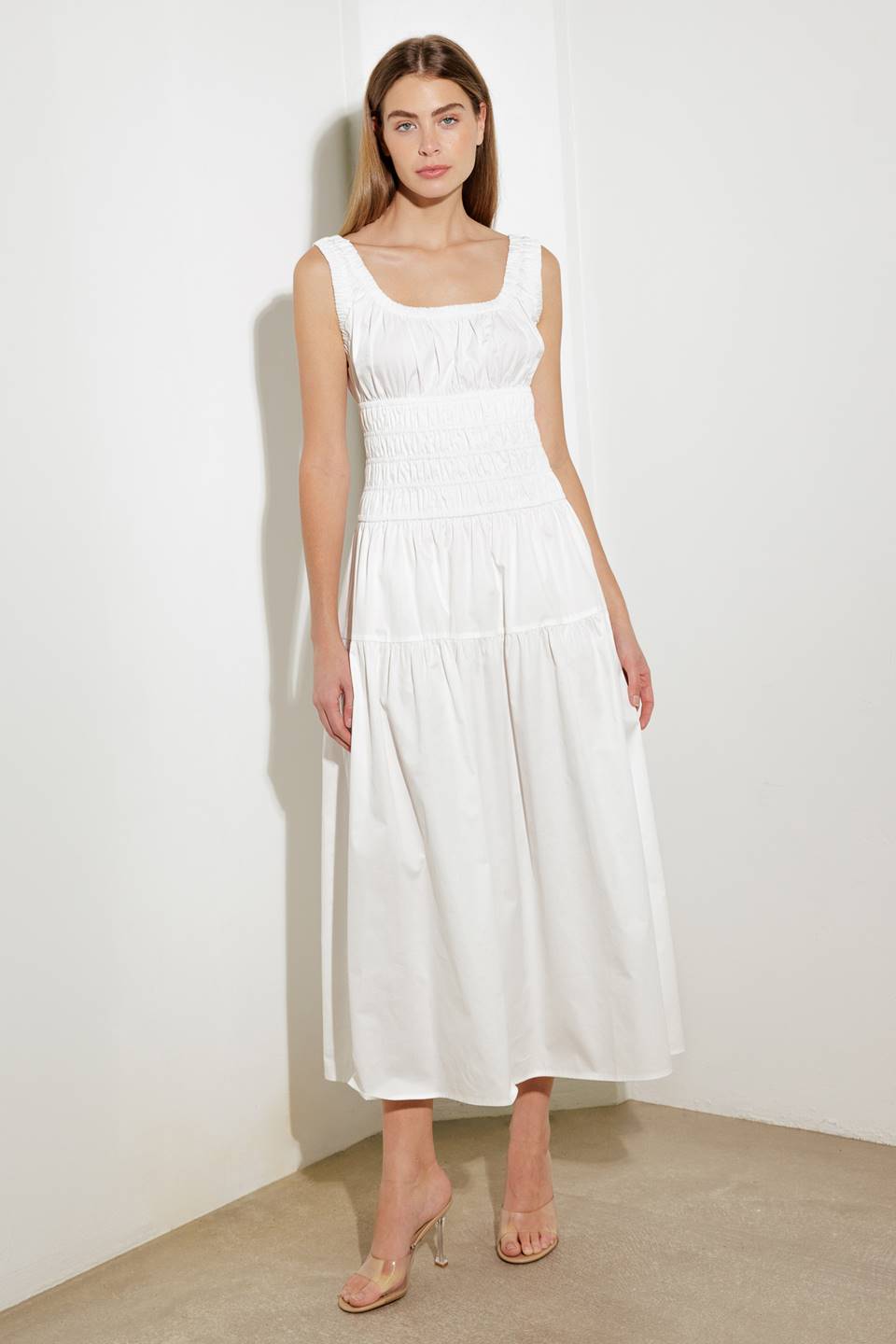 LOVELIEST LOOKS WHITE WOVEN MIDI DRESS - By Baano