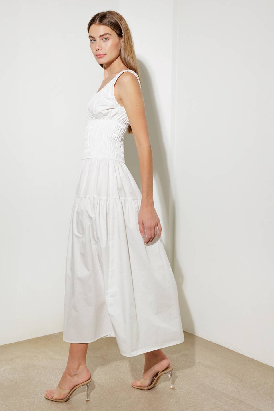 LOVELIEST LOOKS WHITE WOVEN MIDI DRESS - By Baano