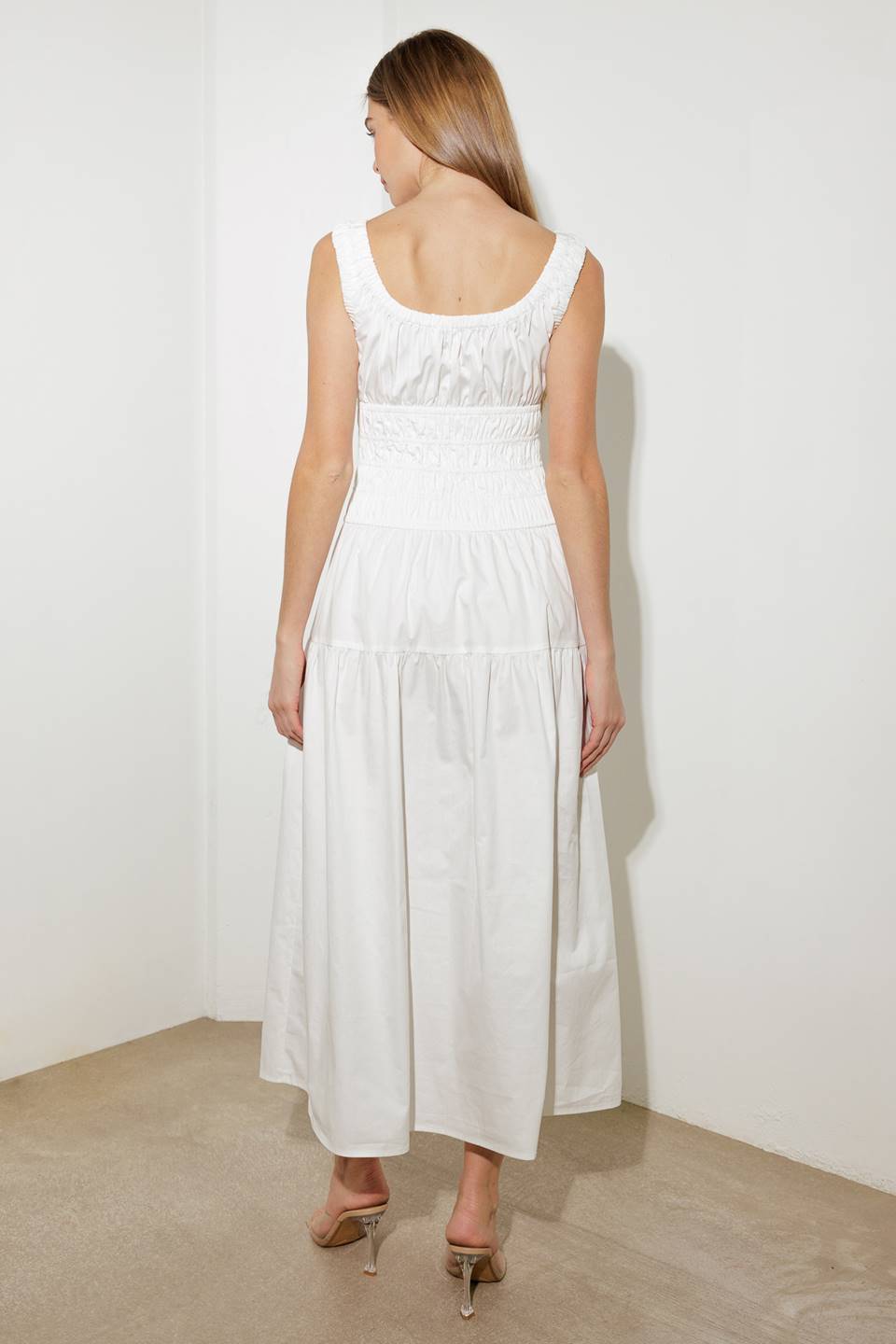 LOVELIEST LOOKS WHITE WOVEN MIDI DRESS - By Baano