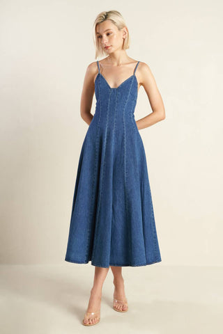 ROSEWOOD ROMANCE DENIM MIDI DRESS - By Baano