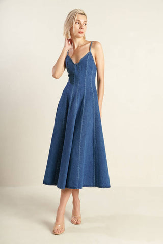 ROSEWOOD ROMANCE DENIM MIDI DRESS - By Baano