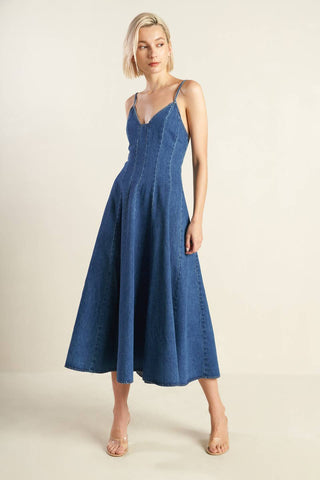 ROSEWOOD ROMANCE DENIM MIDI DRESS - By Baano
