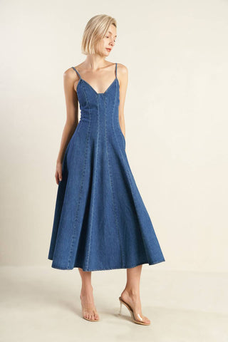 ROSEWOOD ROMANCE DENIM MIDI DRESS - By Baano