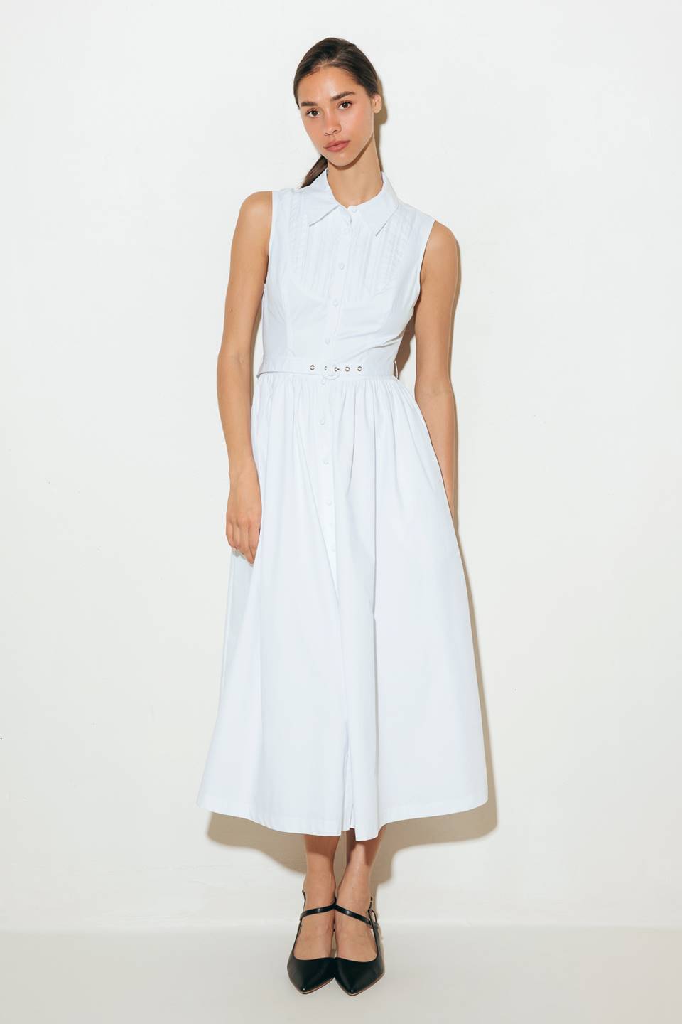 NUE EASE WHITE WOVEN MDI DRESS - By Baano