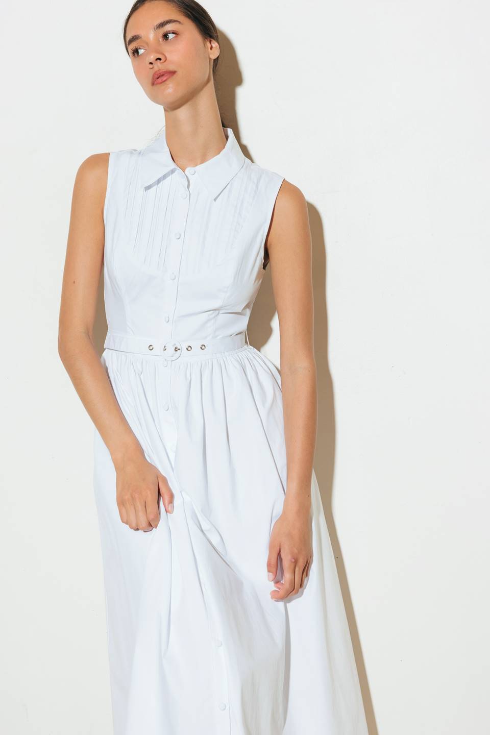 NUE EASE WHITE WOVEN MDI DRESS - By Baano