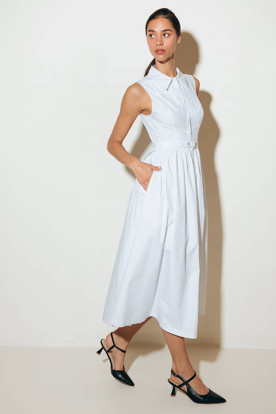 NUE EASE WHITE WOVEN MDI DRESS - By Baano